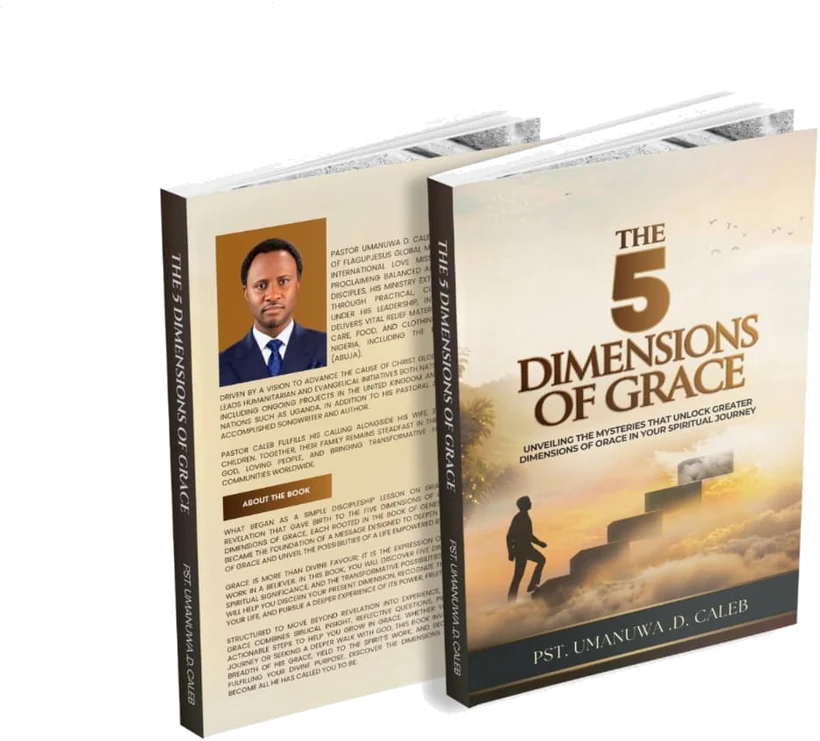 Front and back cover of The 5 Dimensions of Grace by Pst. Umanuwa D. Caleb